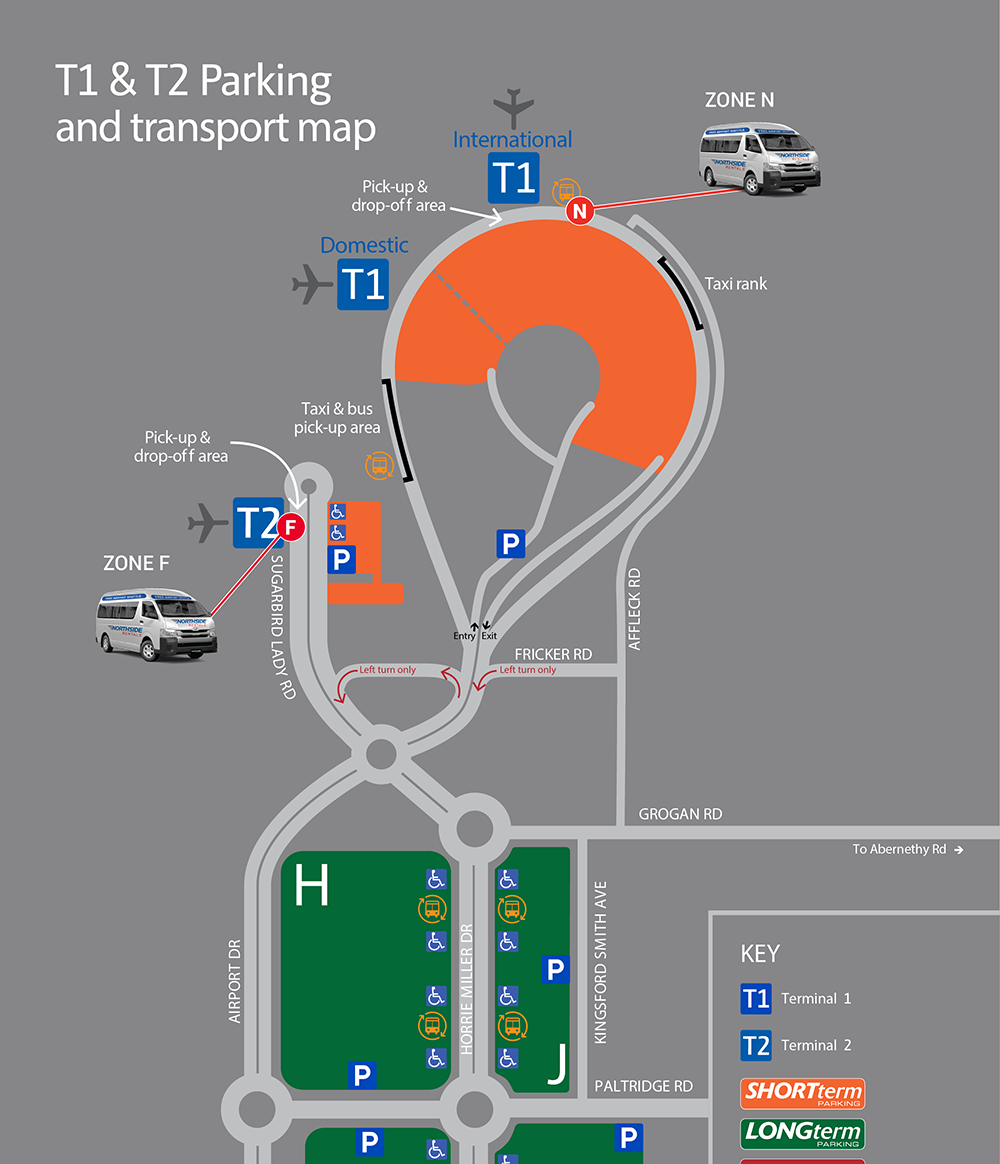 Perth Airport Pickup Map T1 and T2