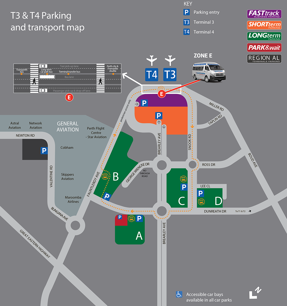Perth Airport Pickup Map T3 and T4
